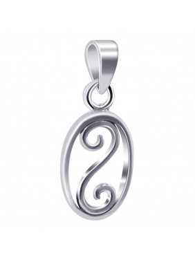 Sterling Silver 14mm x 10mm Oval Shape with Swirl Pendant