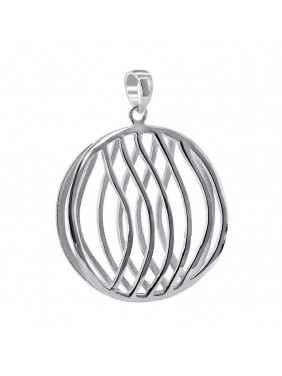 Round with Wavy  1.3 inch 925 Sterling Silver Pendant